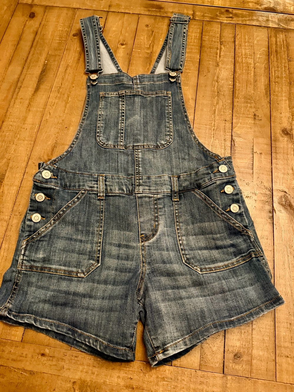 RSQ Washed Blue Denim Short Overalls
